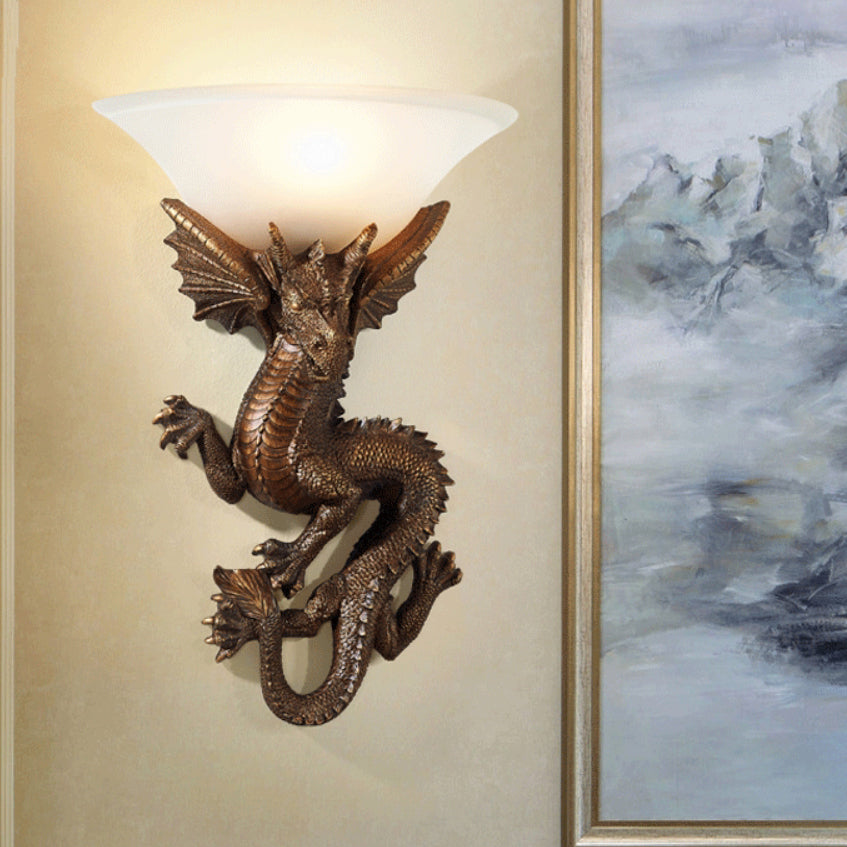 Resin Glass Dragon Semi-Circular 1-Light Wall Sconce Lamp