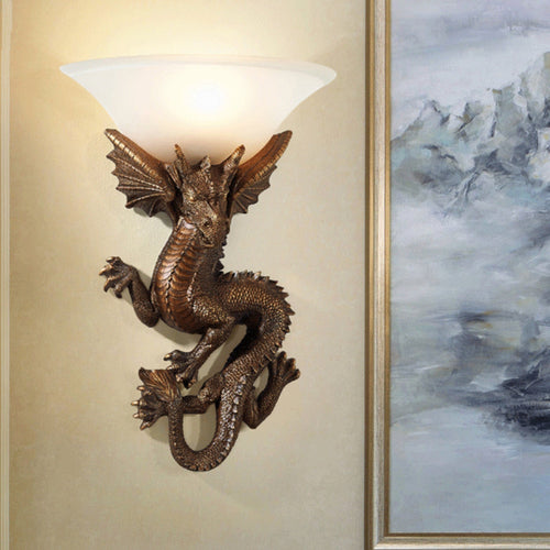 Resin Glass Dragon Semi-Circular 1-Light Wall Sconce Lamp