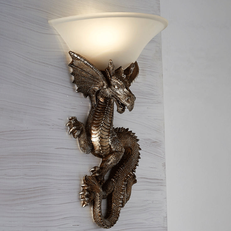 Resin Glass Dragon Semi-Circular 1-Light Wall Sconce Lamp