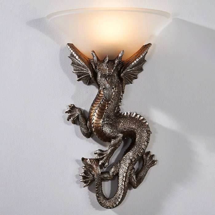 Resin Glass Dragon Semi-Circular 1-Light Wall Sconce Lamp