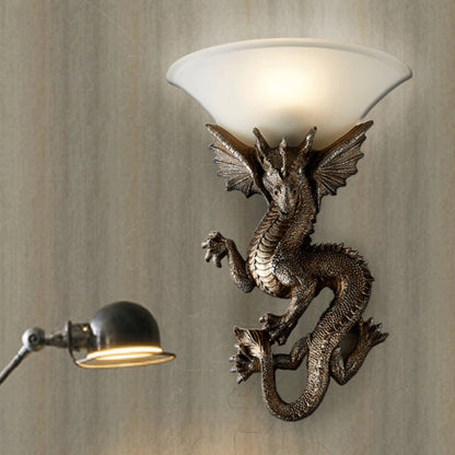 Resin Glass Dragon Semi-Circular 1-Light Wall Sconce Lamp