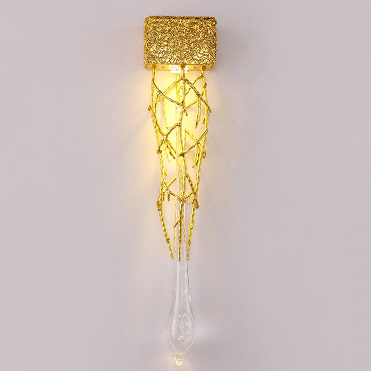 Iron Copper Crystal Branch Drop 1-Light Wall Sconce Lamp