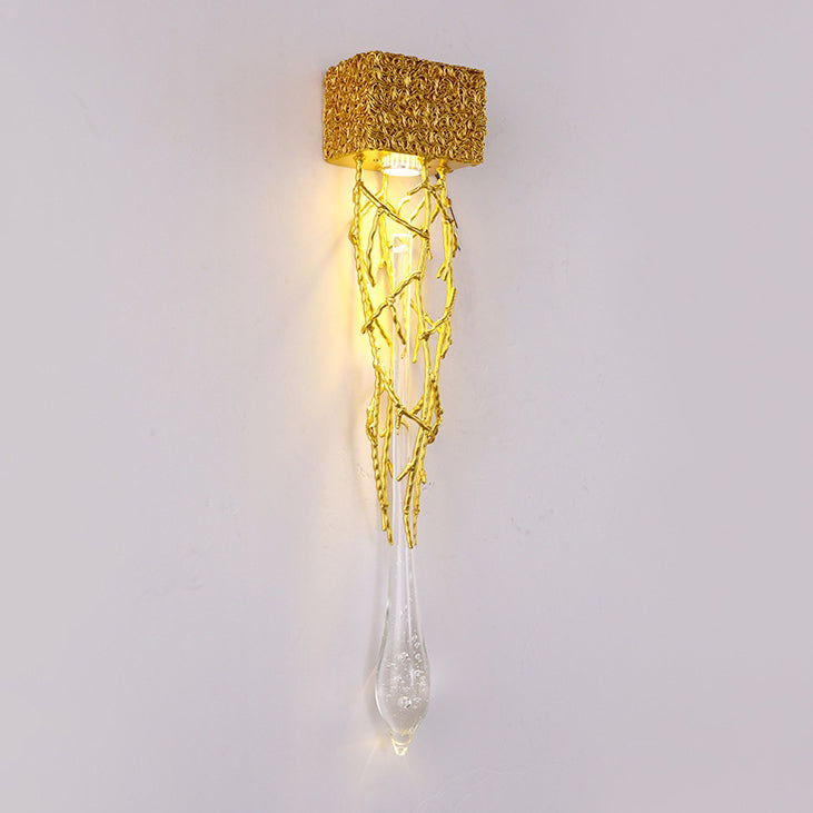 Iron Copper Crystal Branch Drop 1-Light Wall Sconce Lamp