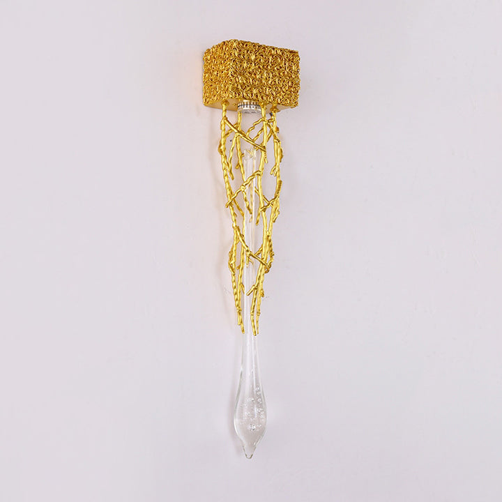 Iron Copper Crystal Branch Drop 1-Light Wall Sconce Lamp