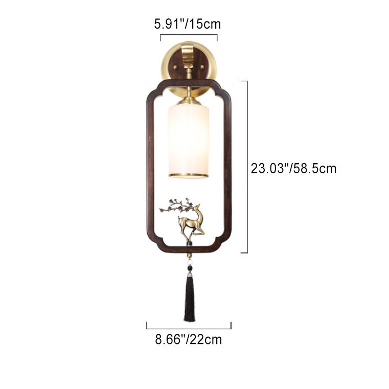 Chinese Rectangular Cylinder Deer 1-Light Wall Sconce Lamp