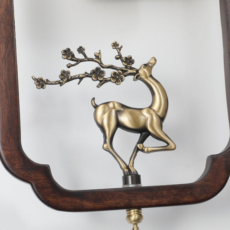 Chinese Rectangular Cylinder Deer 1-Light Wall Sconce Lamp