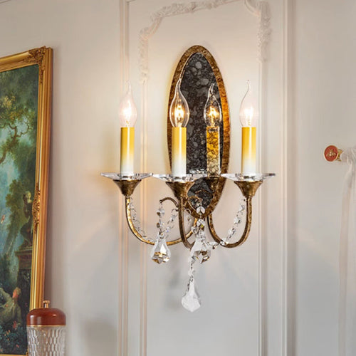 Tall Sconce Iron Crystal 3-Light Wall Sconce Lamp