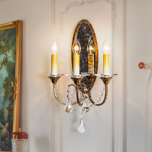 Tall Sconce Iron Crystal 3-Light Wall Sconce Lamp