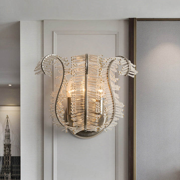 Glass Banana Leaf Iron Frame 3-Light Wall Sconce Lamp