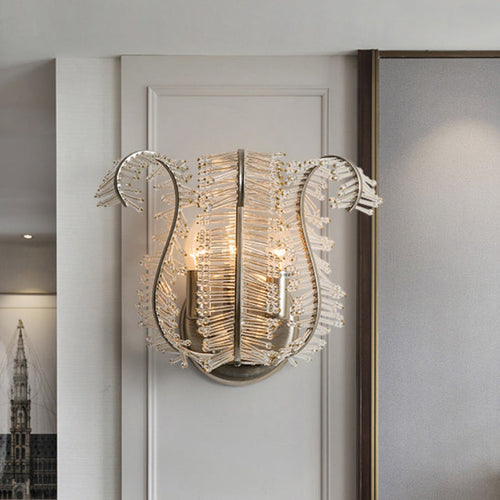 Glass Banana Leaf Iron Frame 3-Light Wall Sconce Lamp