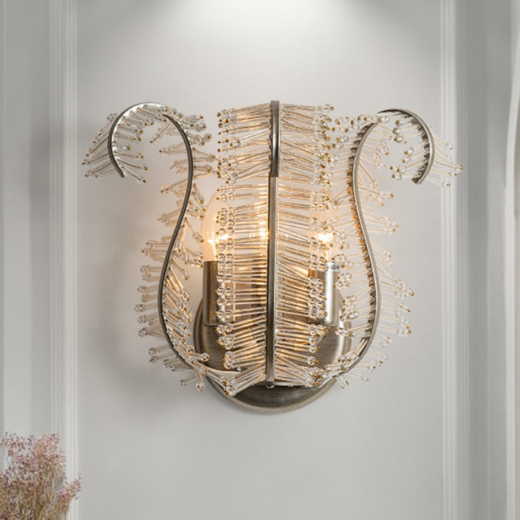 Glass Banana Leaf Iron Frame 3-Light Wall Sconce Lamp