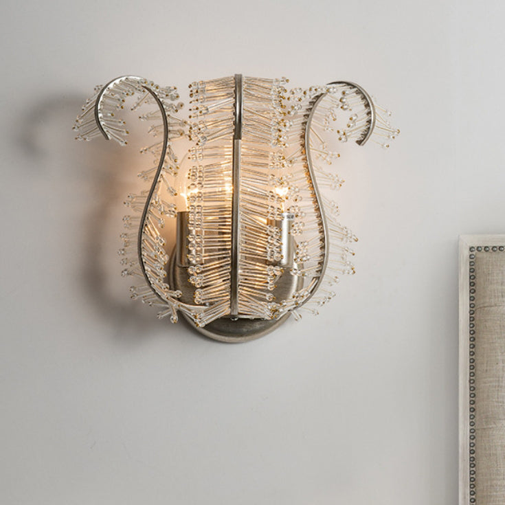Glass Banana Leaf Iron Frame 3-Light Wall Sconce Lamp