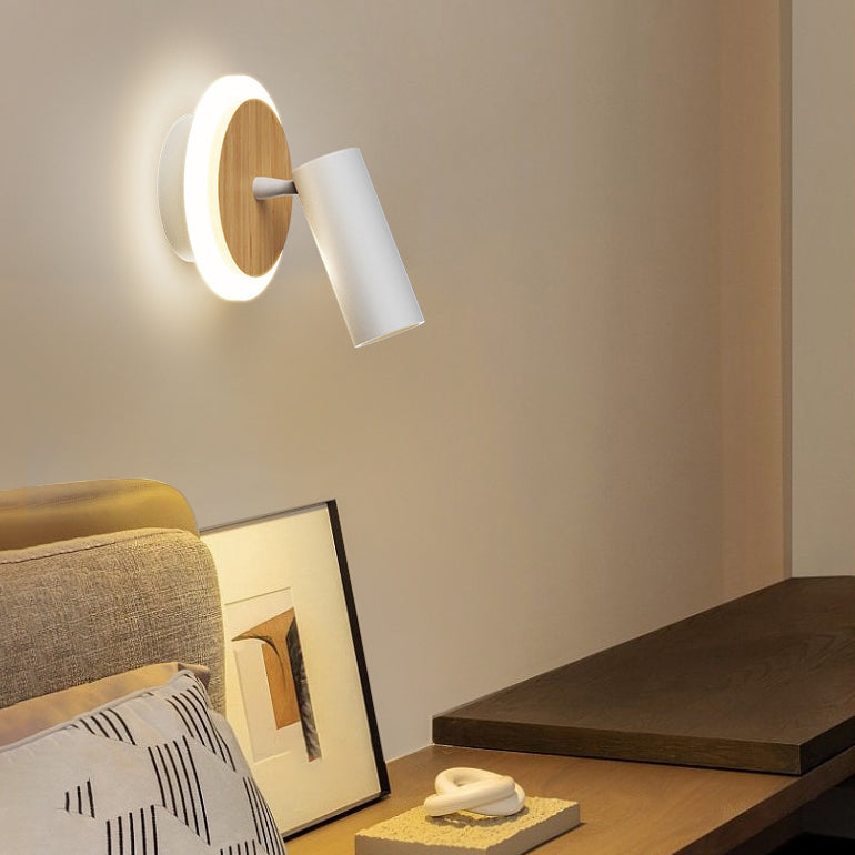 Modern Minimalist Round Wood Aluminum LED Wall Sconce Lamp