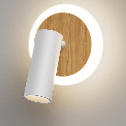 Modern Minimalist Round Wood Aluminum LED Wall Sconce Lamp
