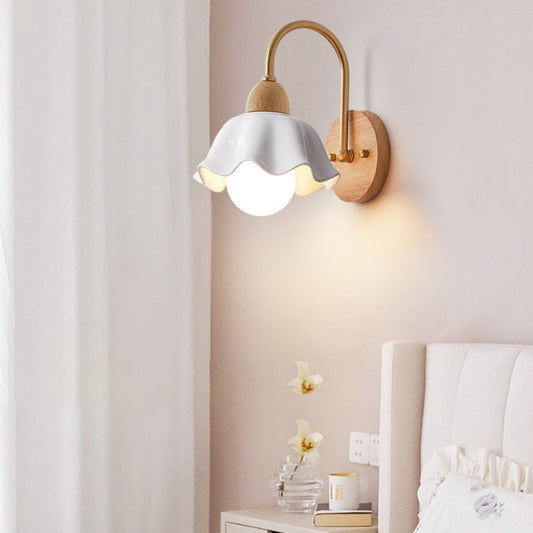 Creative Wood Ceramic Flower Shade 1-Light Wall Sconce Lamp