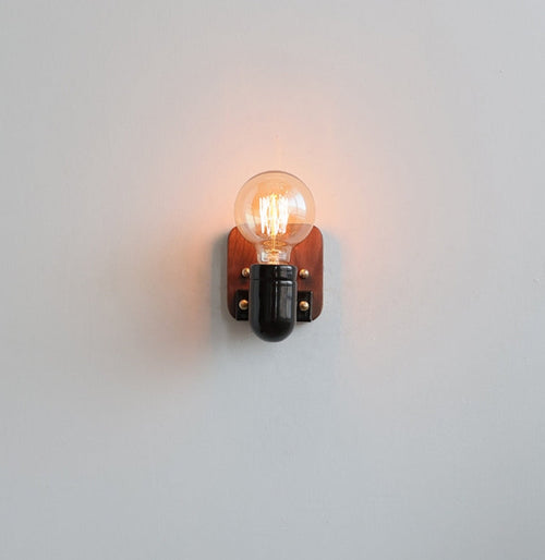Ceramic Glass Shade Wood Base 1-Light Wall Sconce Lamp