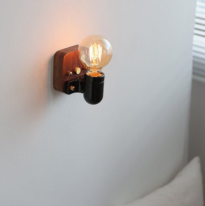 Ceramic Glass Shade Wood Base 1-Light Wall Sconce Lamp