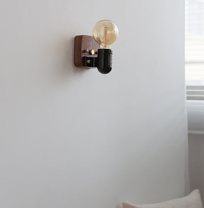 Ceramic Glass Shade Wood Base 1-Light Wall Sconce Lamp