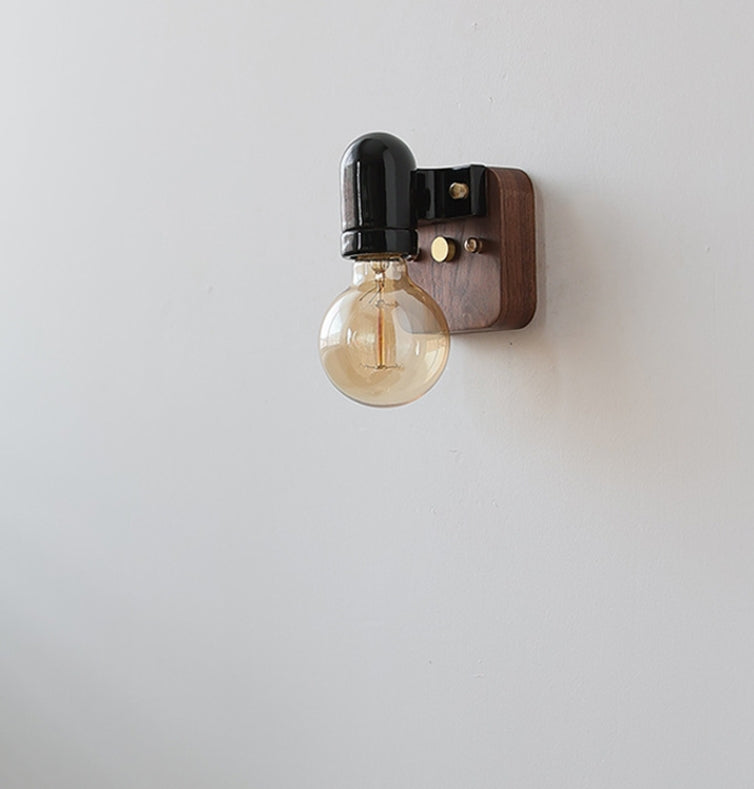 Ceramic Glass Shade Wood Base 1-Light Wall Sconce Lamp