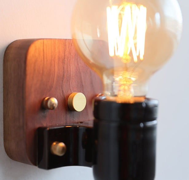 Ceramic Glass Shade Wood Base 1-Light Wall Sconce Lamp
