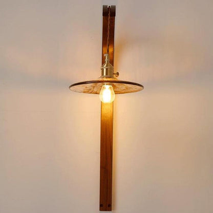 Japanese Shade Wood Curved Pole 1-Light Wall Sconce Lamp