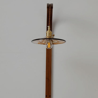Japanese Shade Wood Curved Pole 1-Light Wall Sconce Lamp
