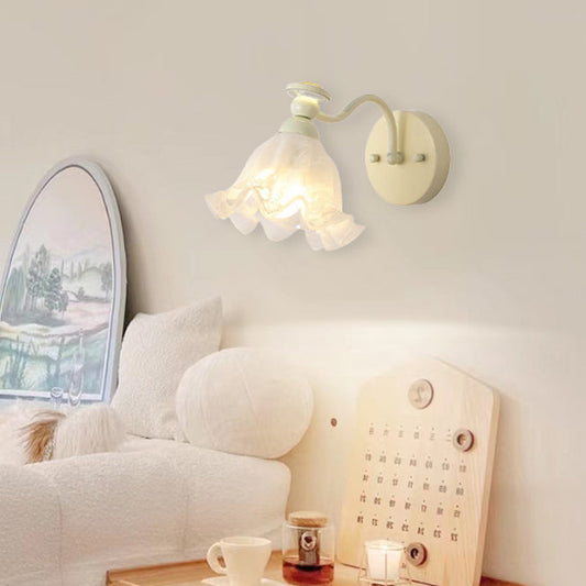 French Iron Glass Flower 1-Light Wall Sconce Lamp