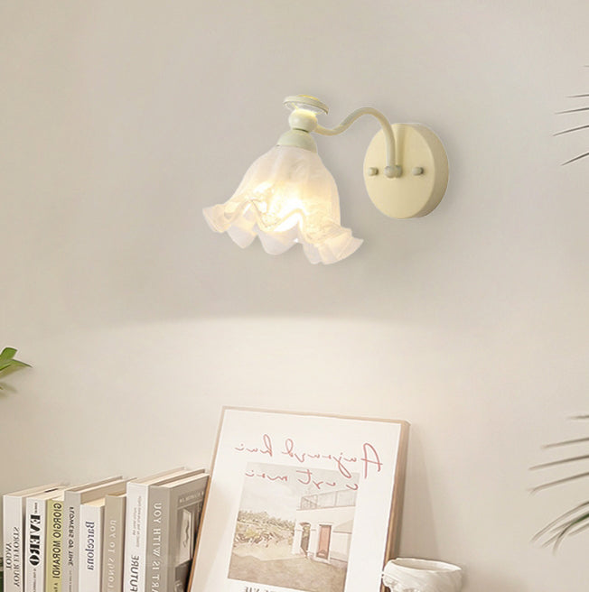 French Iron Glass Flower 1-Light Wall Sconce Lamp