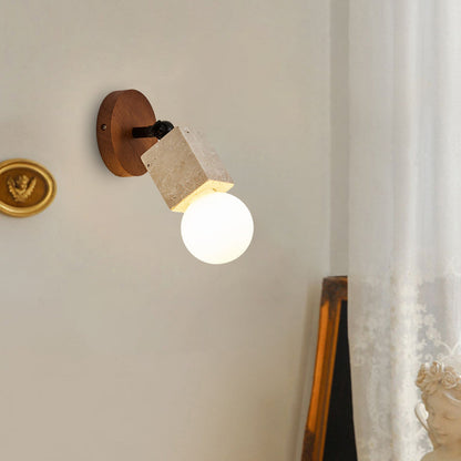 Japanese Square Yellow Travertine 1-Light Wall Sconce Lamp