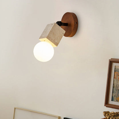Japanese Square Yellow Travertine 1-Light Wall Sconce Lamp