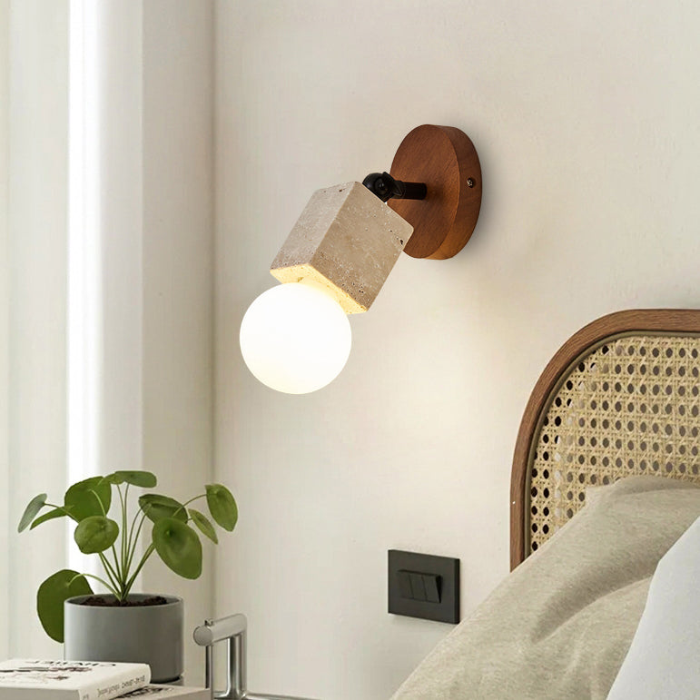 Japanese Square Yellow Travertine 1-Light Wall Sconce Lamp
