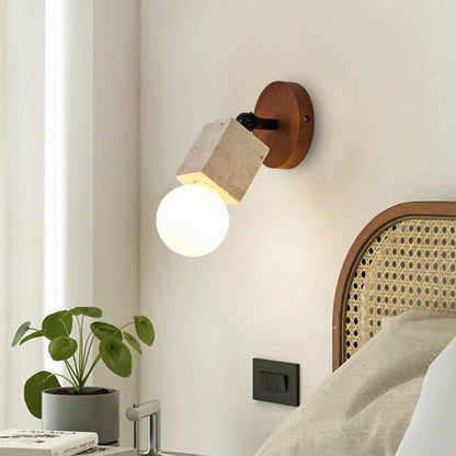 Japanese Square Yellow Travertine 1-Light Wall Sconce Lamp