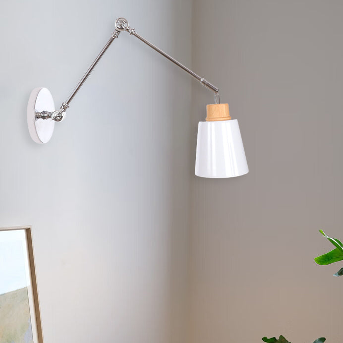 Retractable Iron Zinc Wood 1-Light Wall Sconce Lamp