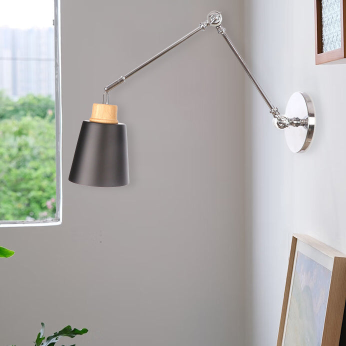 Retractable Iron Zinc Wood 1-Light Wall Sconce Lamp