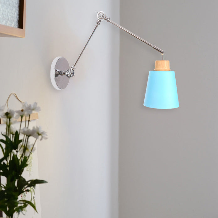 Retractable Iron Zinc Wood 1-Light Wall Sconce Lamp