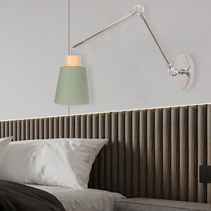 Retractable Iron Zinc Wood 1-Light Wall Sconce Lamp
