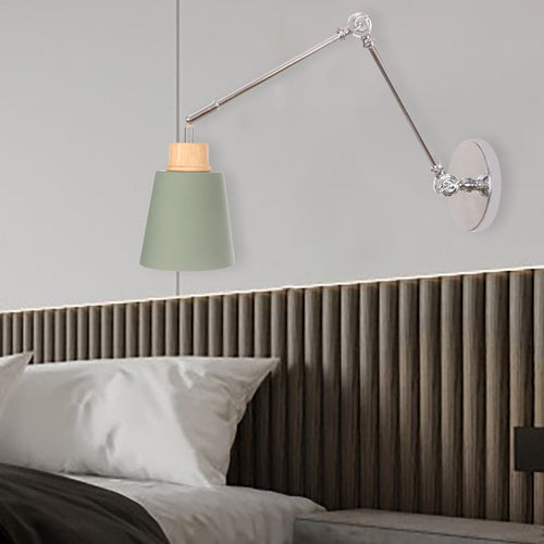 Retractable Iron Zinc Wood 1-Light Wall Sconce Lamp
