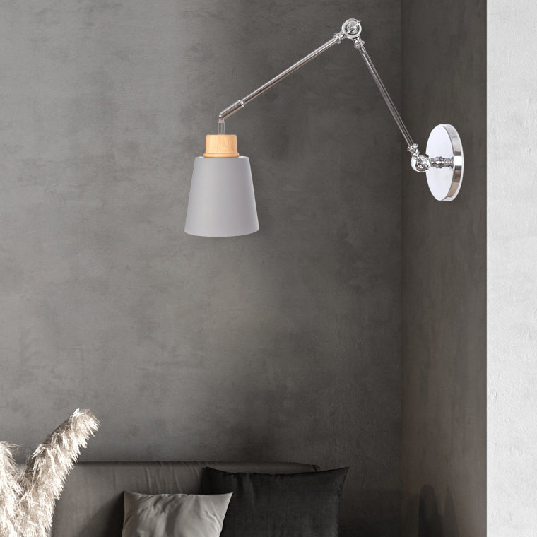 Retractable Iron Zinc Wood 1-Light Wall Sconce Lamp