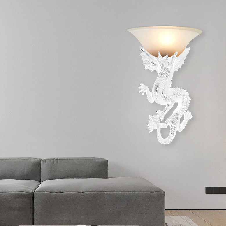Resin Glass Dragon Semi-Circular 1-Light Wall Sconce Lamp