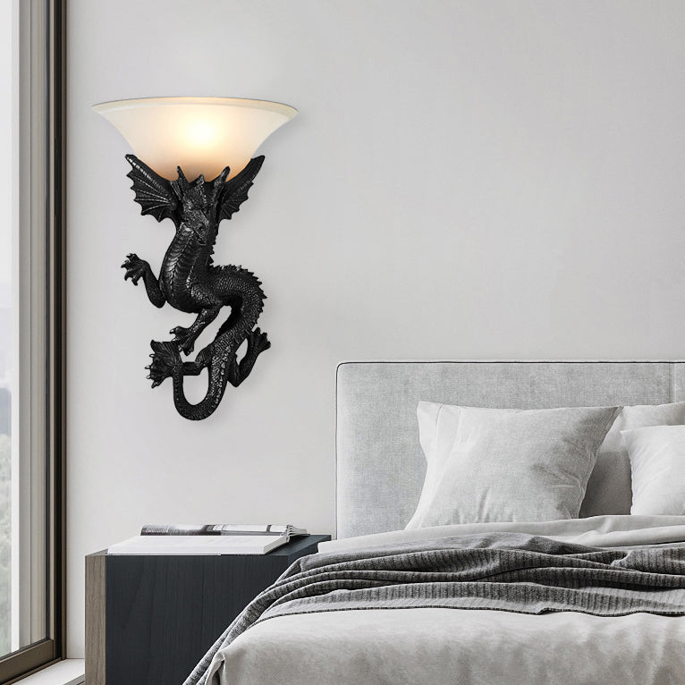 Resin Glass Dragon Semi-Circular 1-Light Wall Sconce Lamp