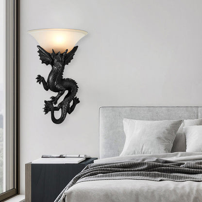 Resin Glass Dragon Semi-Circular 1-Light Wall Sconce Lamp