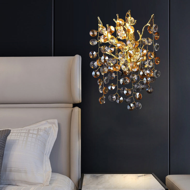 Aluminum Crystal Branch Bead 2/3 Light Wall Sconce Lamp