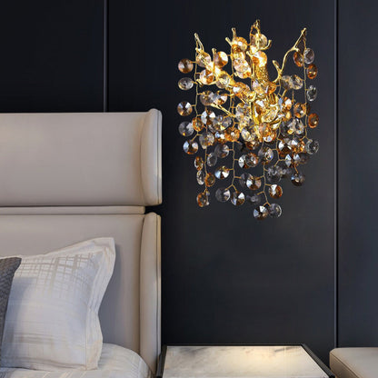 Aluminum Crystal Branch Bead 2/3 Light Wall Sconce Lamp