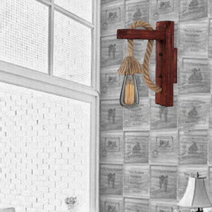 Wood Rope Iron Glass Cubic Pendant 1-Light Wall Sconce Lamp