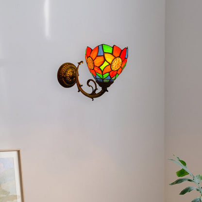Tiffany Flower Iron Stained Glass 1-Light Wall Sconce Lamp