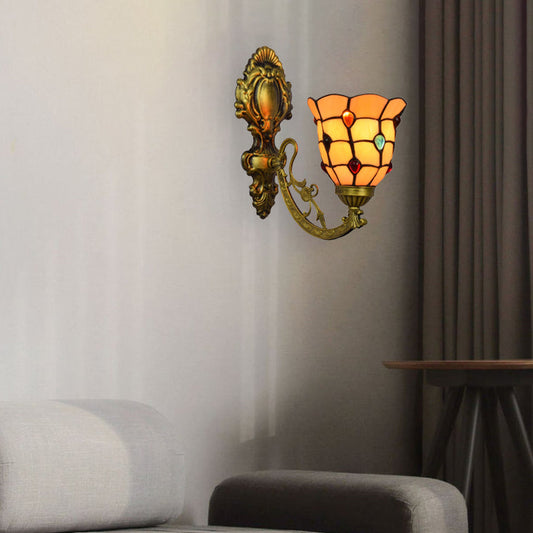 Tiffany Stained Glass Flower 1-Light Wall Sconce Lamp