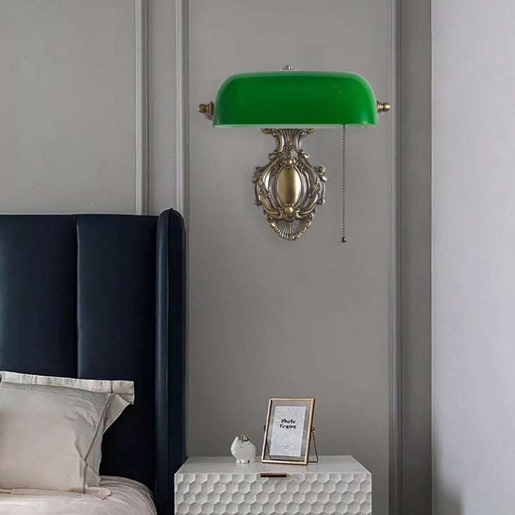 Retro Copper Green Glass Shade 1-Light Wall Sconce Lamp
