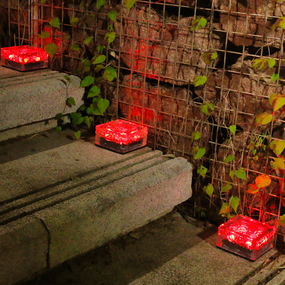Solar LED Ice Brick Waterproof Glass Ground Light Garden Light