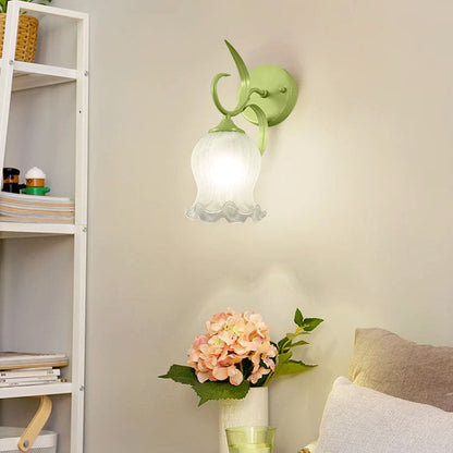 Simplicity Flower Iron Glass 1-Light Wall Sconce Lamp