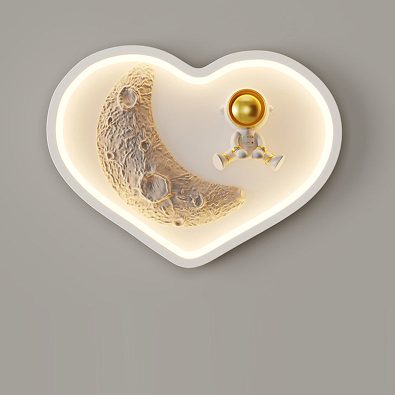 Flower-Shaped Resin Moon Astronaut LED Wall Sconce Lamp